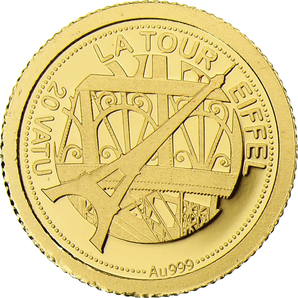 Vanuatu, 20 Vatu, Tour Eiffel, 2013, Proof, Dourado, MS(65-70)
