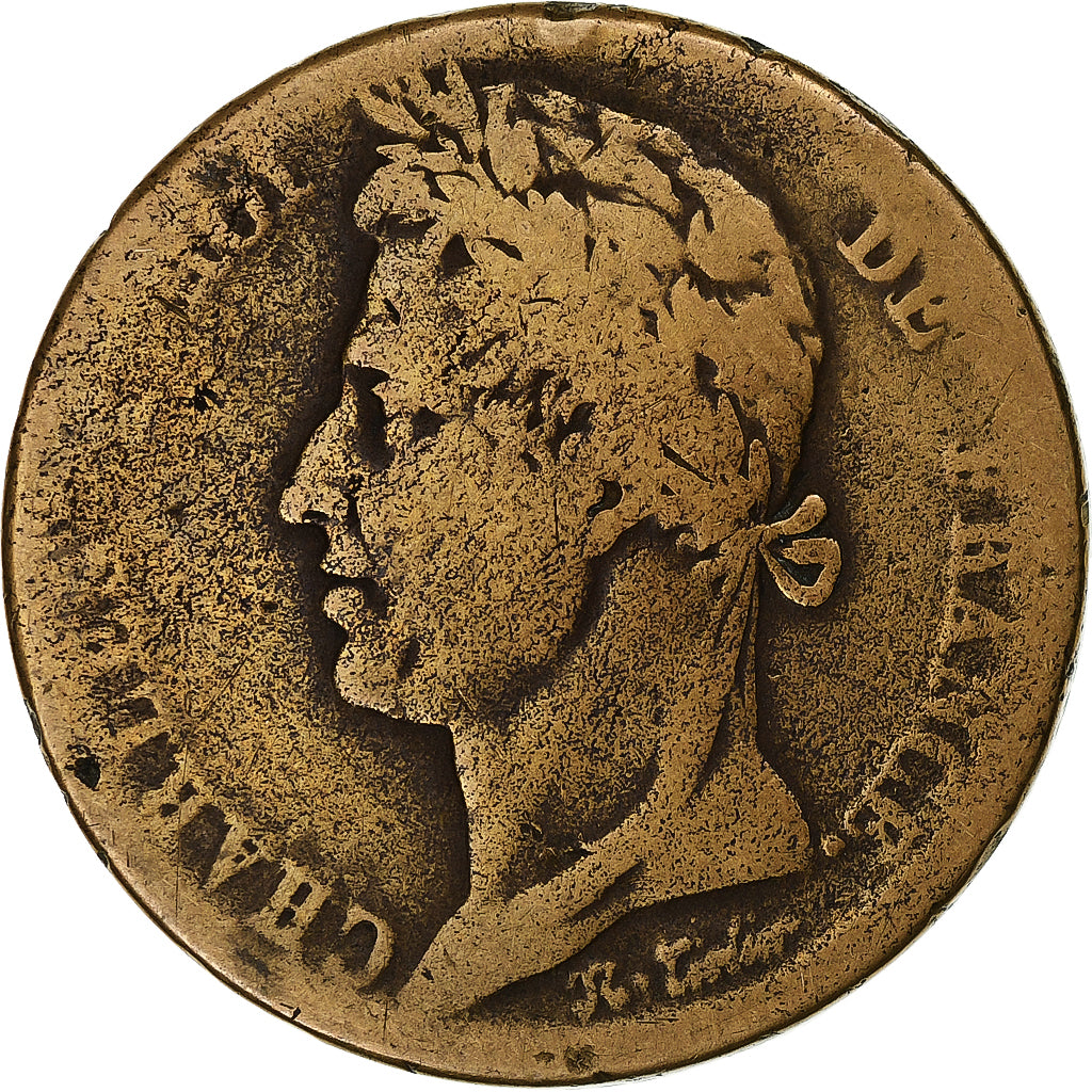 Französische Kolonien, Charles X, 10 Centimes, 1827, La Rochelle, Bronze, S