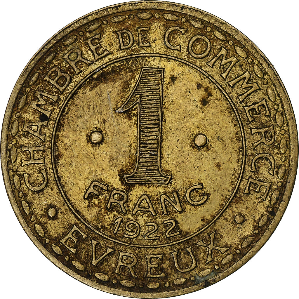 Frankrijk, Chambre de commerce d'Evreux, 1 Franc, 1922, ZF, Tin