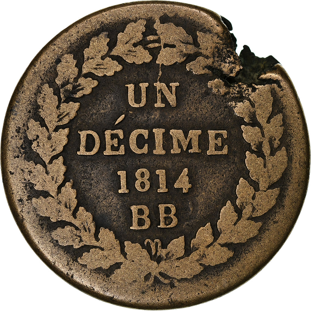 Frankreich, Napoleon I, 1 Décime, 1814, Strasbourg, Bronze, S, Gadoury:195a