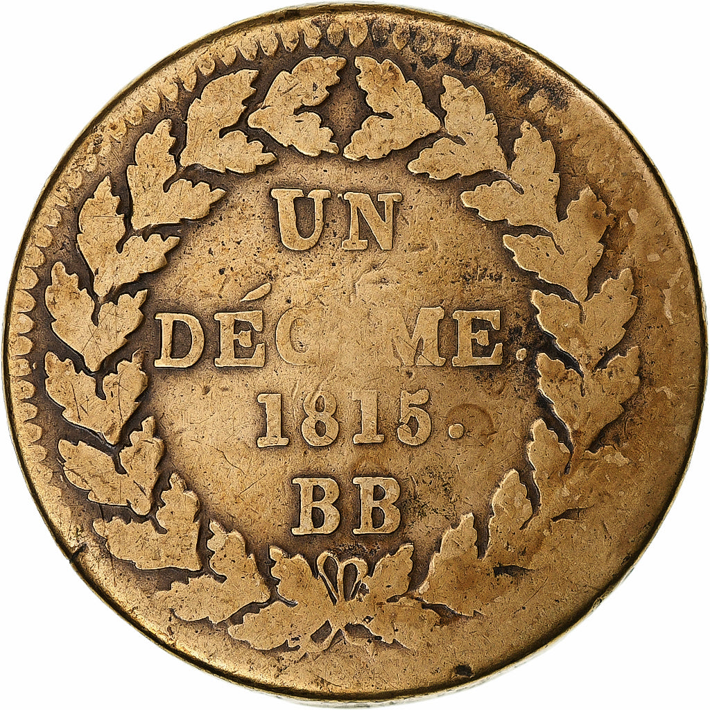 France, Louis XVIII, 1 Décime, 1815, Strasbourg, Bronze, TB, Gadoury:196d