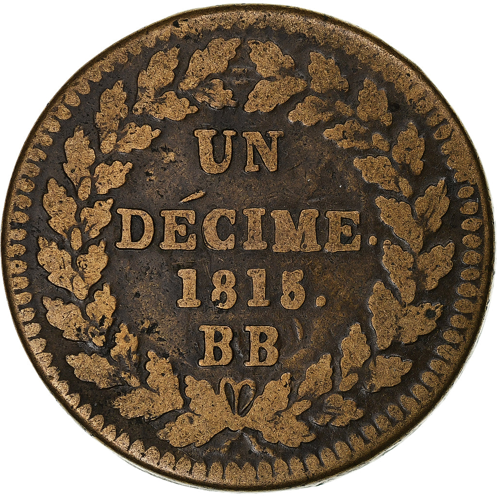 Frankreich, Louis XVIII, 1 Décime, 1815, Strasbourg, Bronze, S, Gadoury:196d