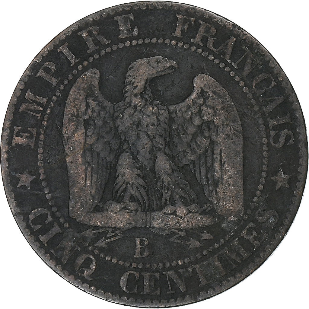 France, Napoleon III, 5 Centimes, 1855, Rouen, Chien / Dog, Bronze, VF(30-35)