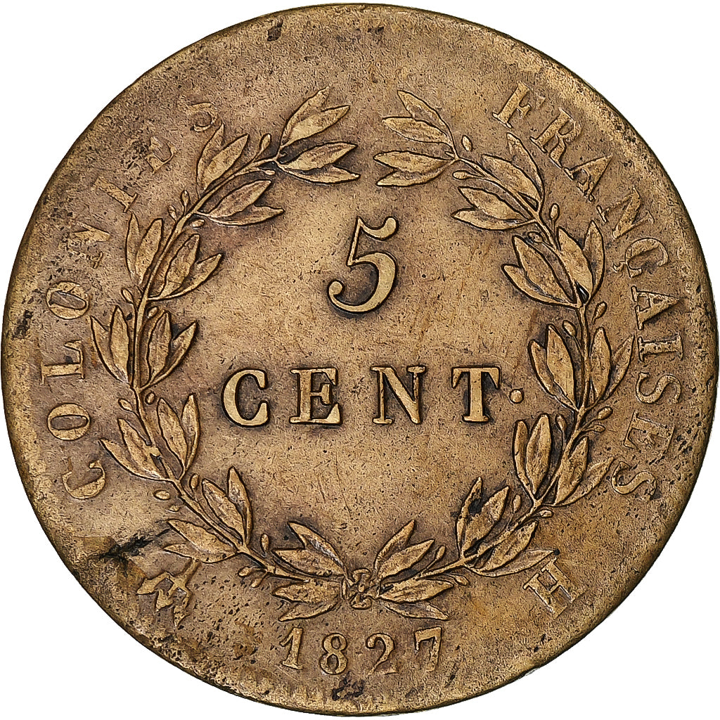 Französische Kolonien, Charles X, 5 Centimes, 1827, La Rochelle, Bronze, SS+