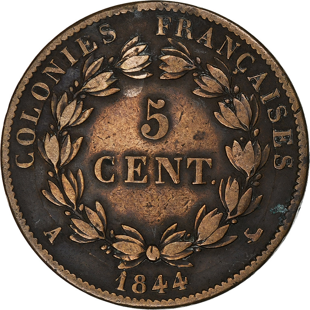 FRENCH COLONIES, Louis - Philippe, 5 Centimes, 1844, Paris, Bronze, EF(40-45)