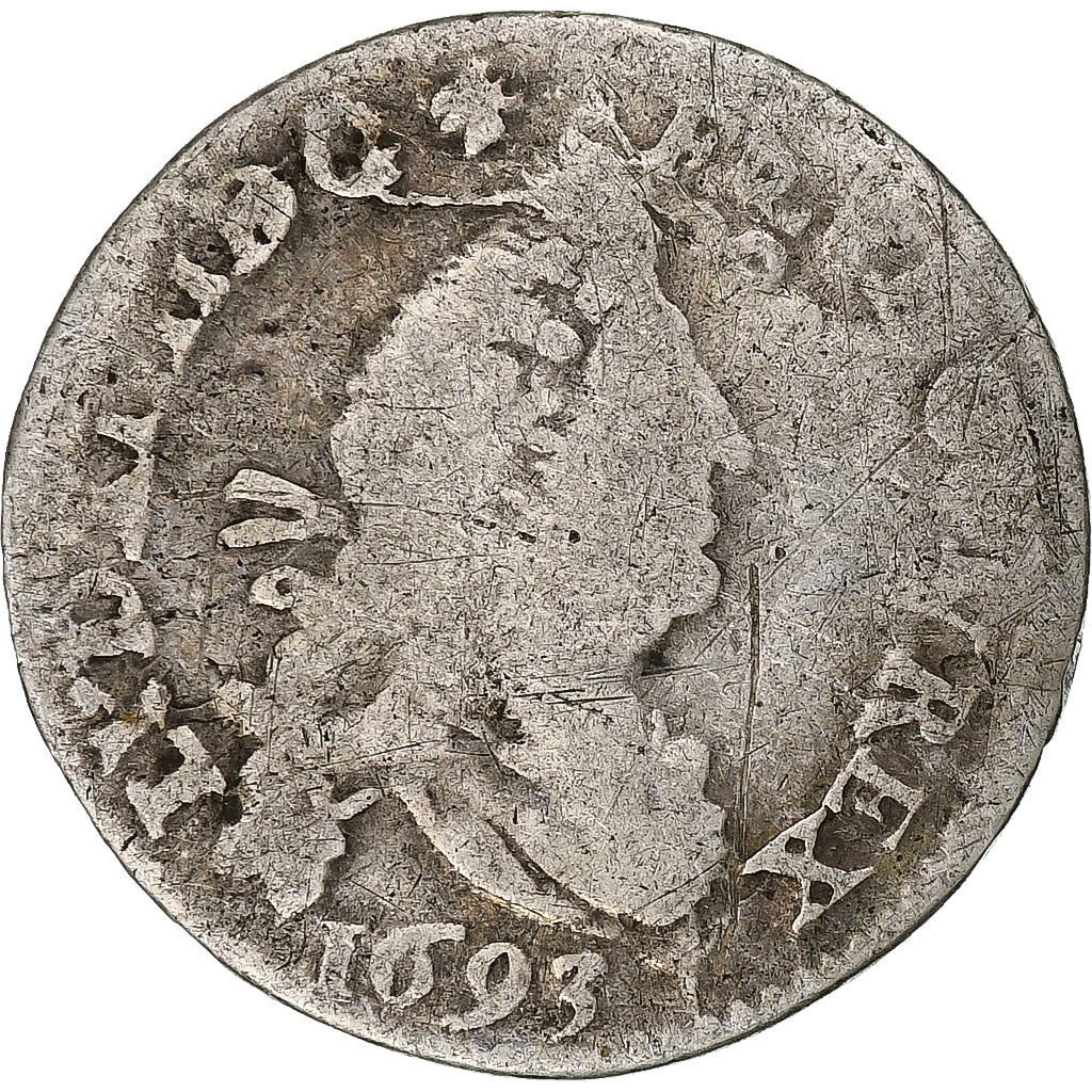 França, Louis XIV, 4 Sols aux 2 L, 1693, Uncertain Mint, réformé, Prata