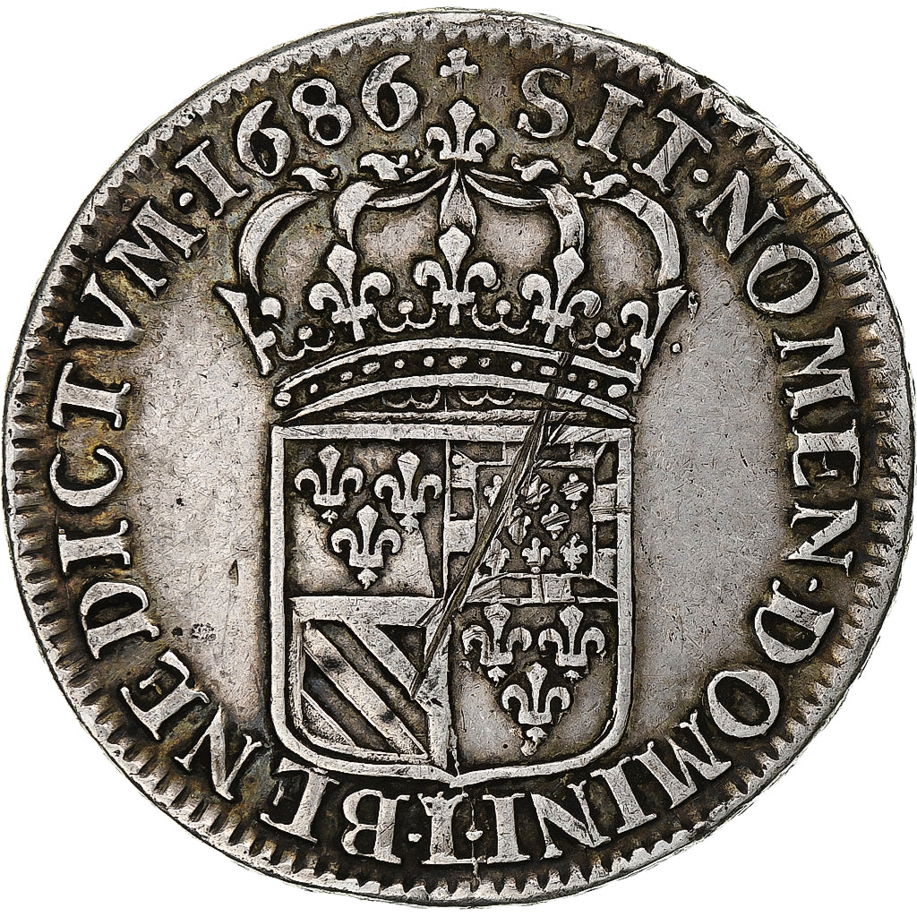 Francja, Louis XIV, 1/2 Écu de Flandre, 1686, Lille, Srebro, EF(40-45)