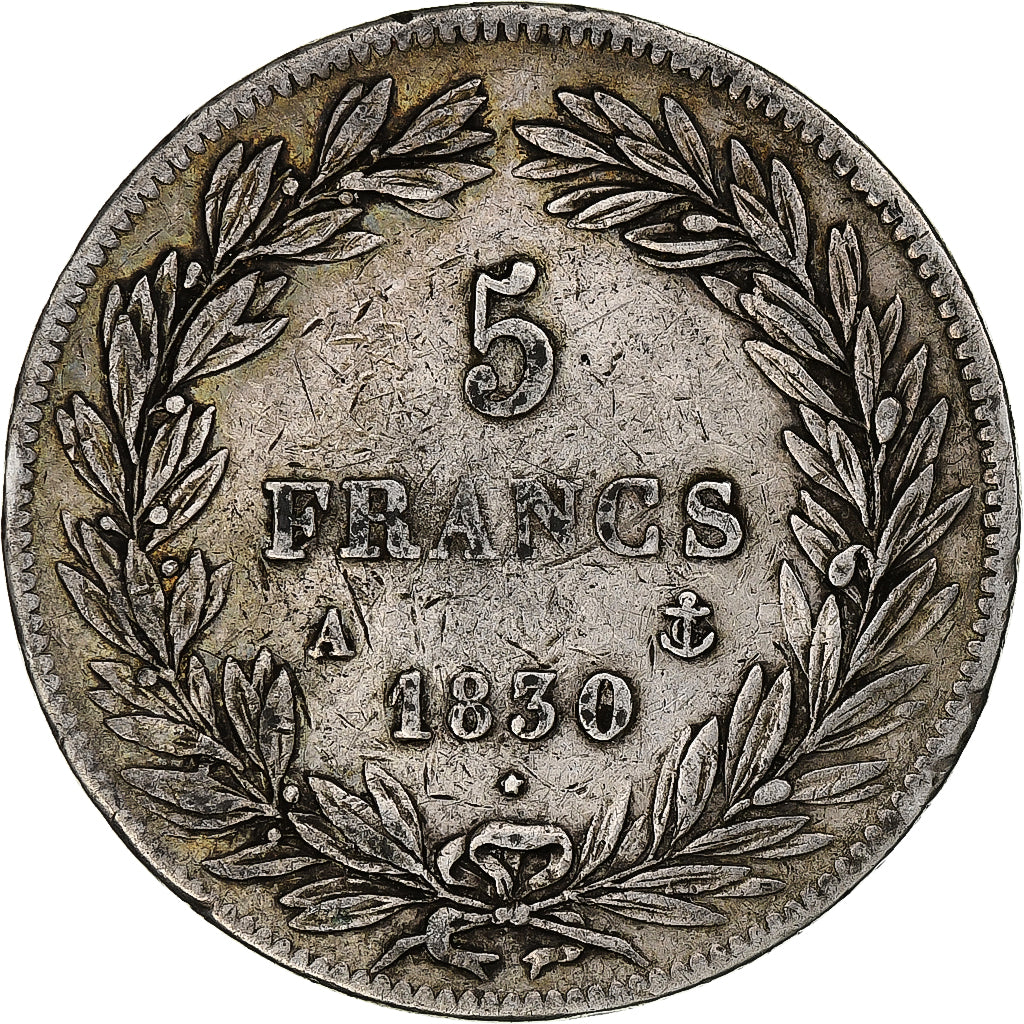 França, Louis-Philippe, 5 Francs, 1830, Paris, Prata, VF(30-35), Gadoury:676