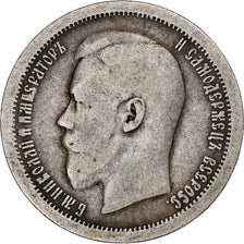 Rússia, Nicholas II, 50 Kopeks, 1896, Saint-Petersburg, Prata, VF(20-25)