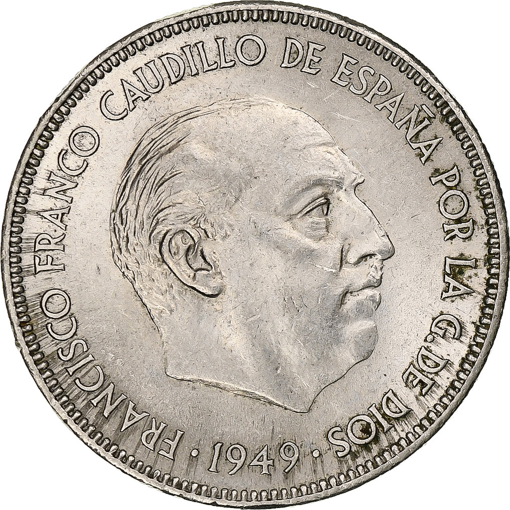 España, Francisco Franco, caudillo, 5 Pesetas, 1950, Madrid, Níquel, EBC