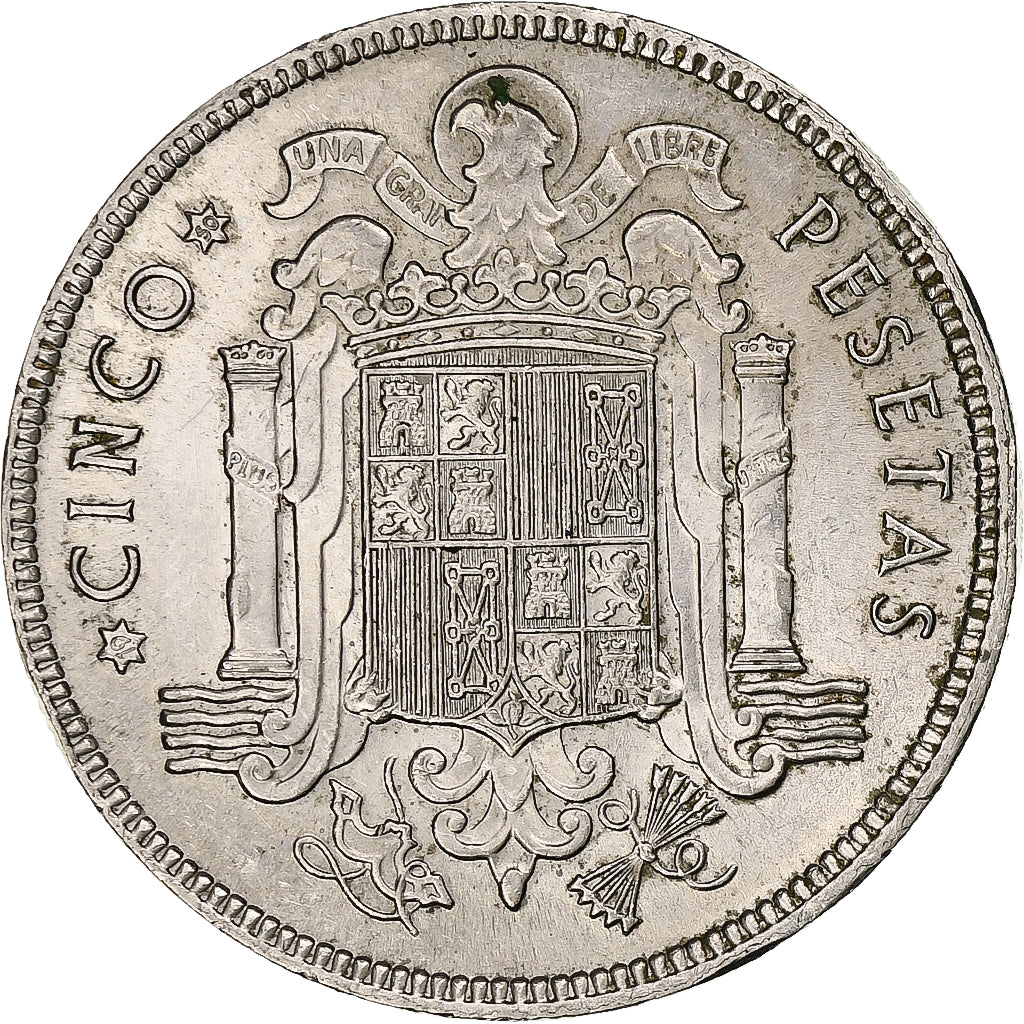 España, Francisco Franco, caudillo, 5 Pesetas, 1950, Madrid, Níquel, EBC