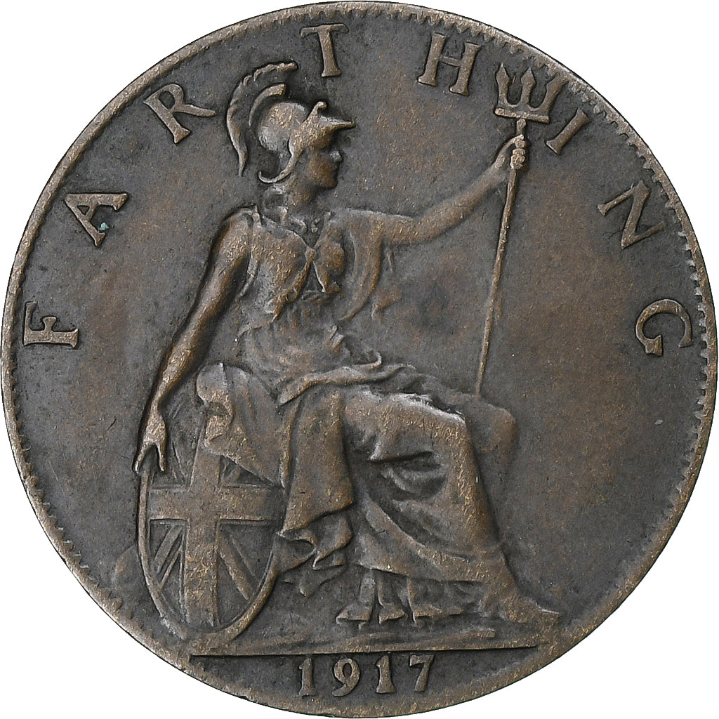 Gran Bretagna, George V, Farthing, 1917, London, Bronzo, BB, KM:808.1