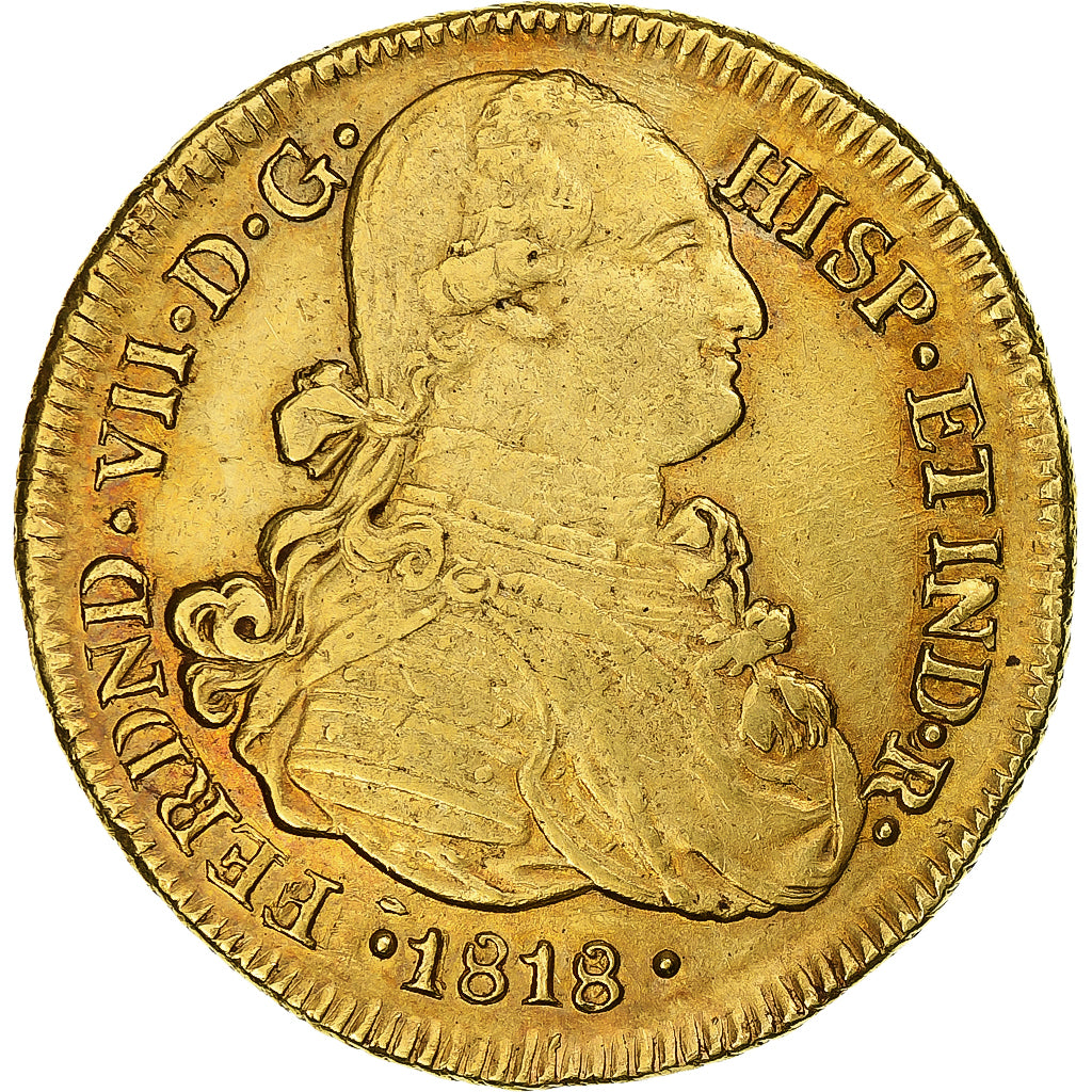 Colômbia, Ferdinand VII, 8 Escudos, 1818, Popayan, Dourado, AU(50-53), KM:66.2