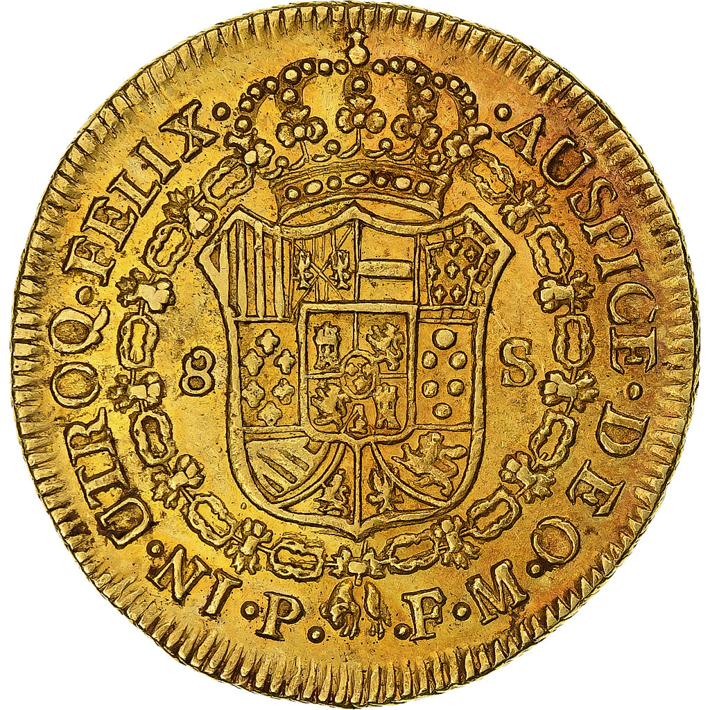 Colômbia, Ferdinand VII, 8 Escudos, 1818, Popayan, Dourado, AU(50-53), KM:66.2