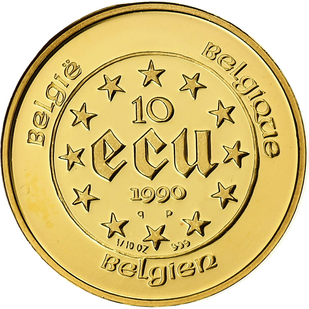 Frankrijk, Baudouin I, 10 Ecu, Charles Quint, 1990, Brussels, 1/10 Oz, Goud, FDC
