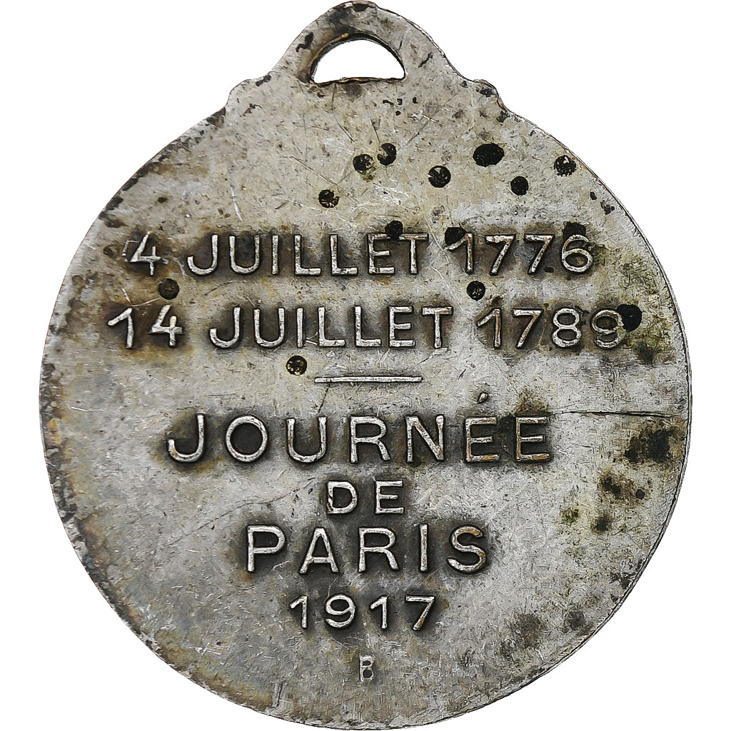 France, Medal, Journée de Paris, 1917, Washington and Lafayette, 1917, Silvered