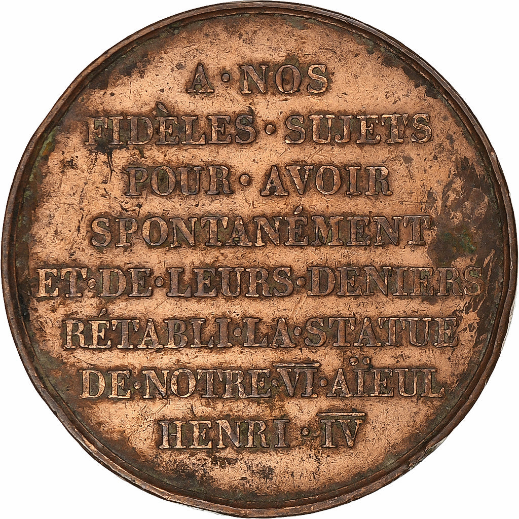 France, Medal, Louis XVIII, Rétablissement de la statue d'Henri IV, n.d.
