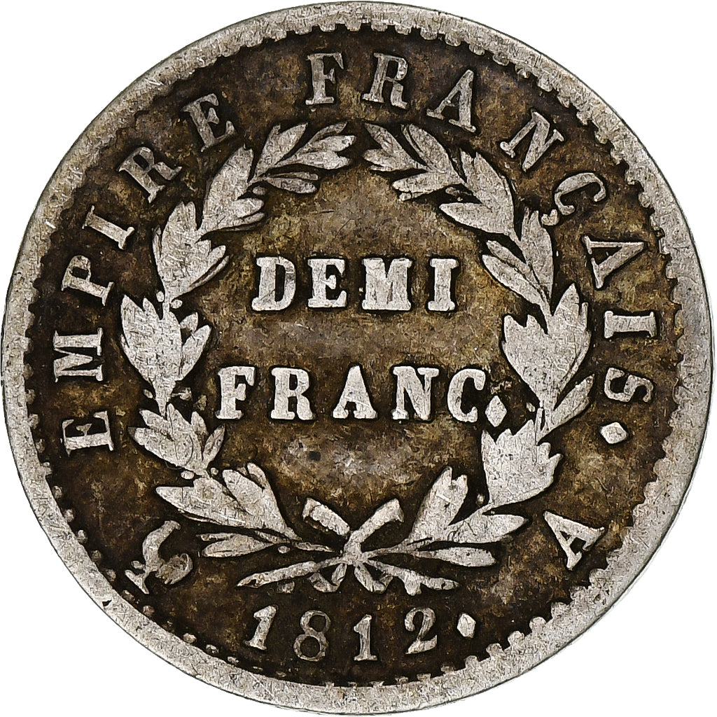 France, Napoleon I, Demi Franc, 1812, Paris, Silver, VF(30-35), Gadoury:399