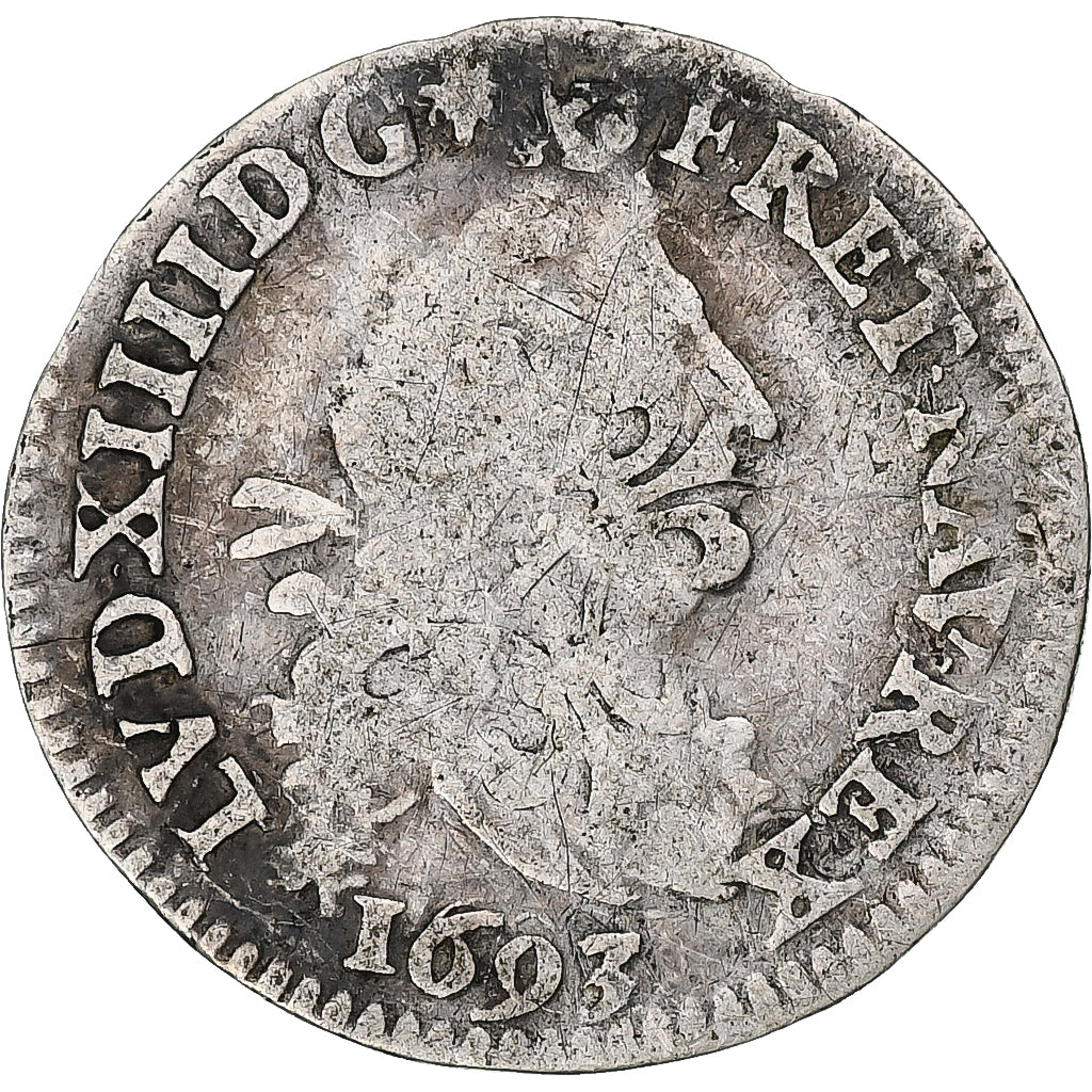 Francja, Louis XIV, 4 Sols aux 2 L, 1693, Lille, réformé, Srebro, VF(20-25)