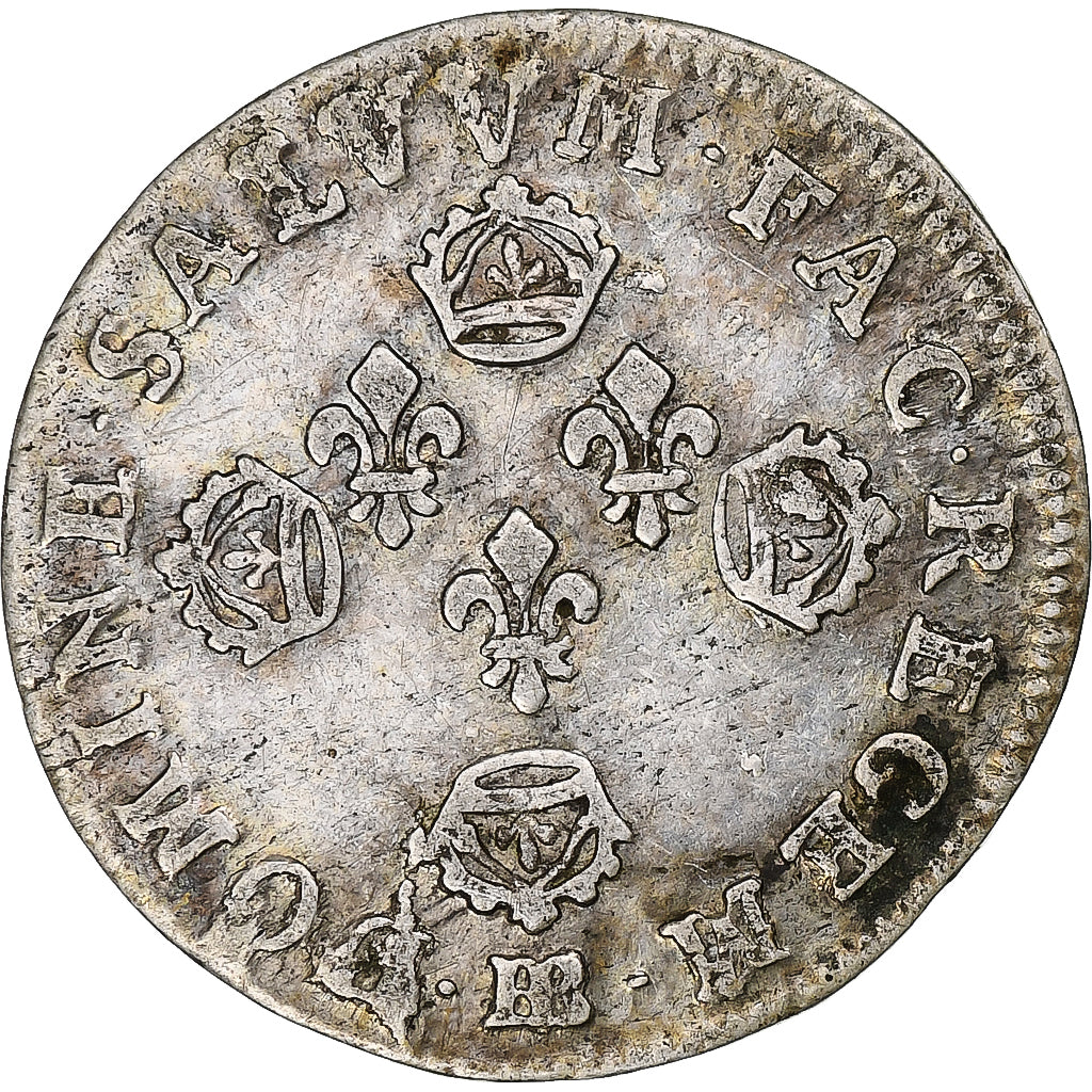 Francja, Louis XIV, 11 Sols aux couronnes, 1705, Strasbourg, Srebro, VF(30-35)
