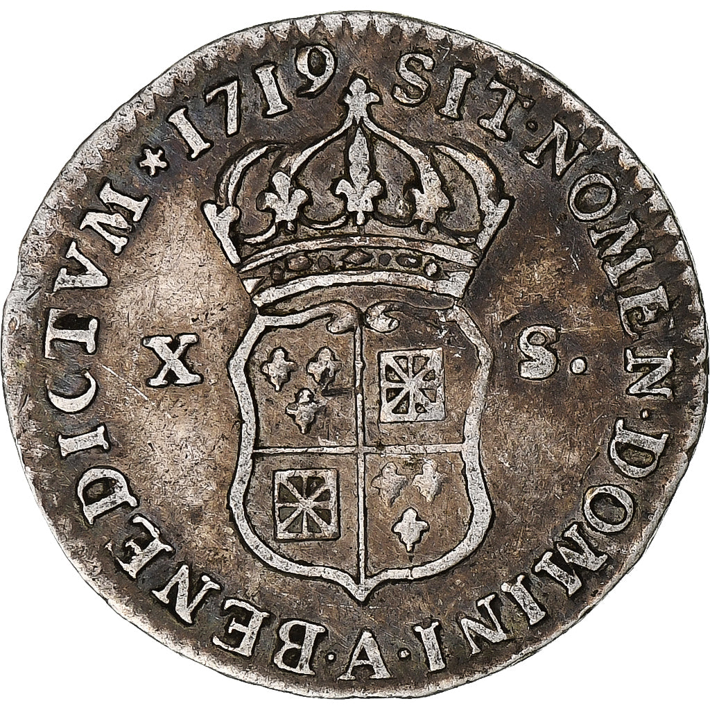 França, Louis XV, 12 Sols, 1/10 ECU, 1719, Paris, Prata, EF(40-45), Gadoury:287