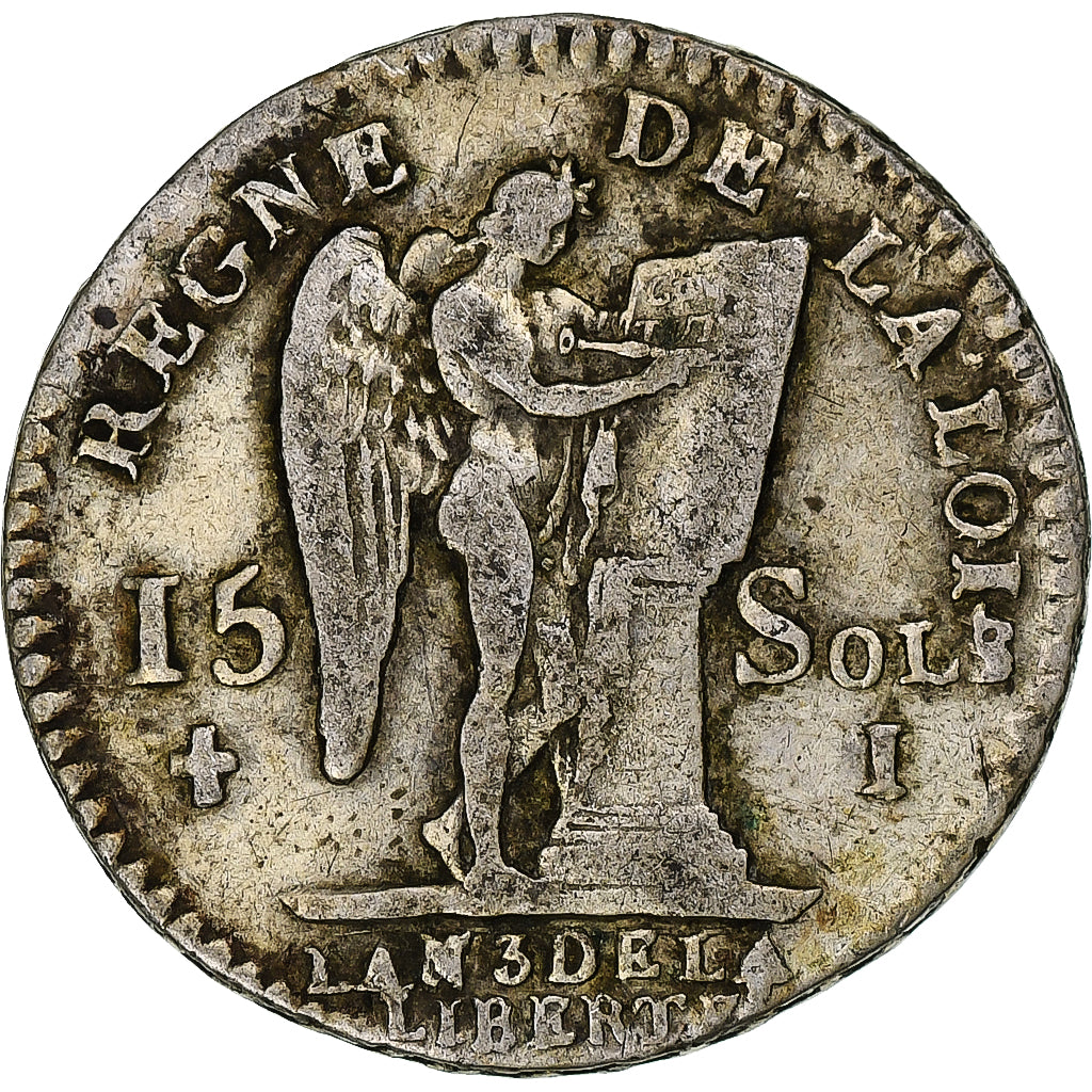 Francja, Louis XVI, 15 sols françois, 1791 / AN 3, Limoges, Srebro, VF(30-35)