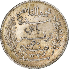 Tunisia, Muhammad al-Nasir Bey, 10 Centimes, 1916, Paris, Argento, BB+