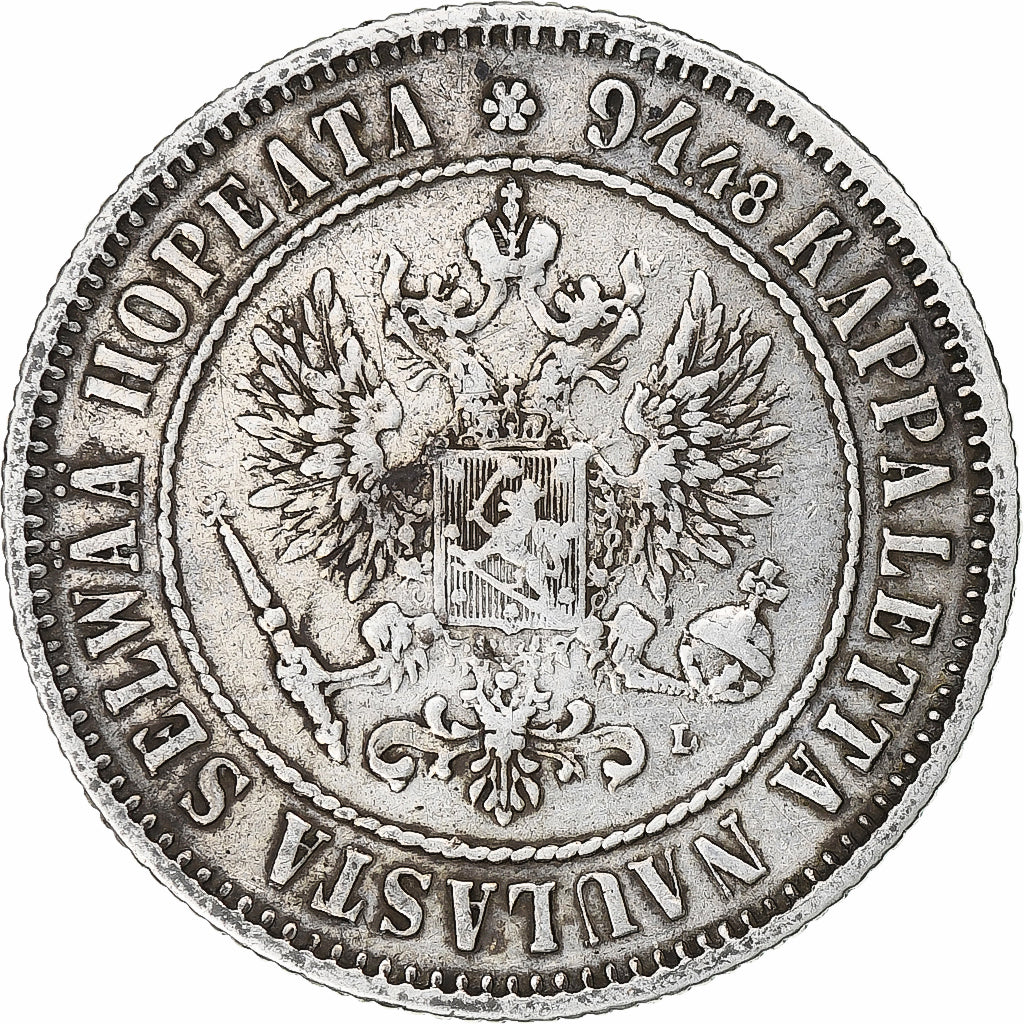 Finlândia, Alexander III, Markka, 1892, Helsinki, Prata, AU(50-53), KM:3.2