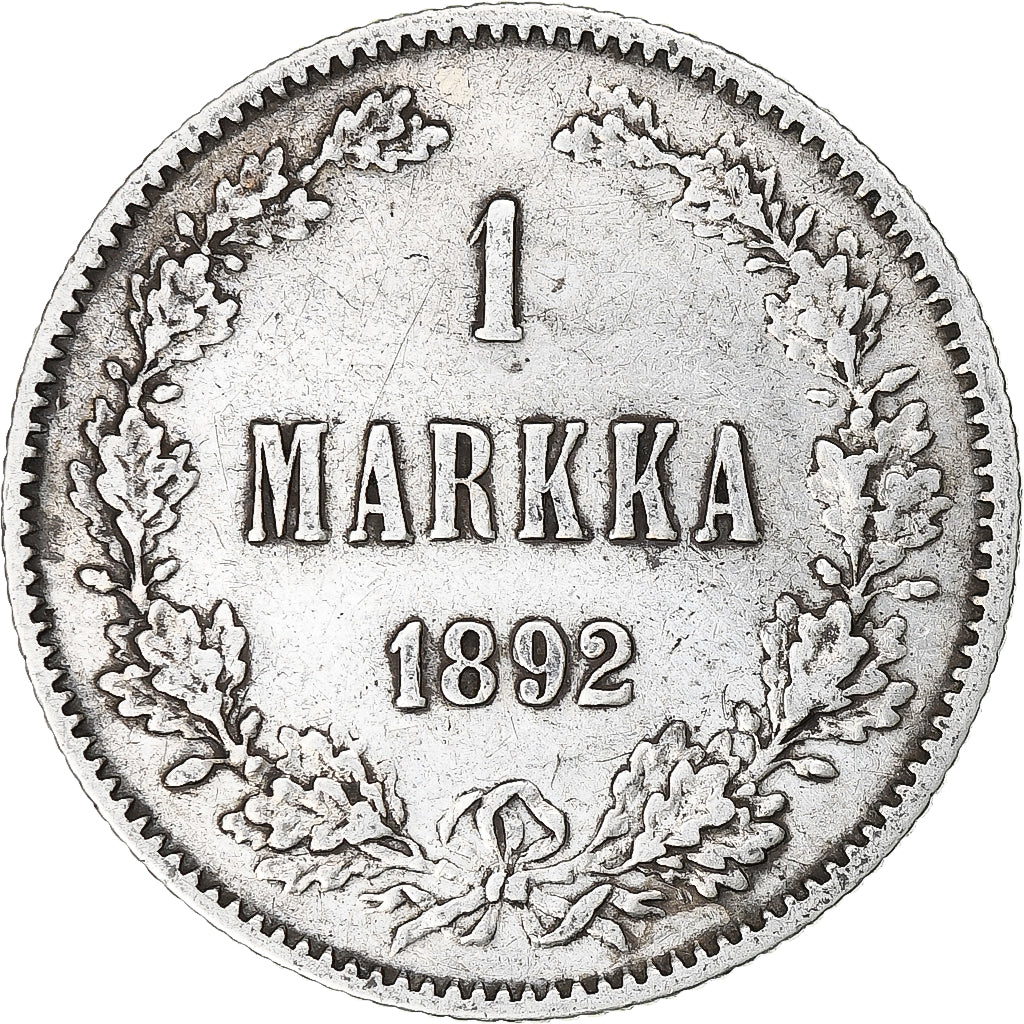 Finlândia, Alexander III, Markka, 1892, Helsinki, Prata, AU(50-53), KM:3.2