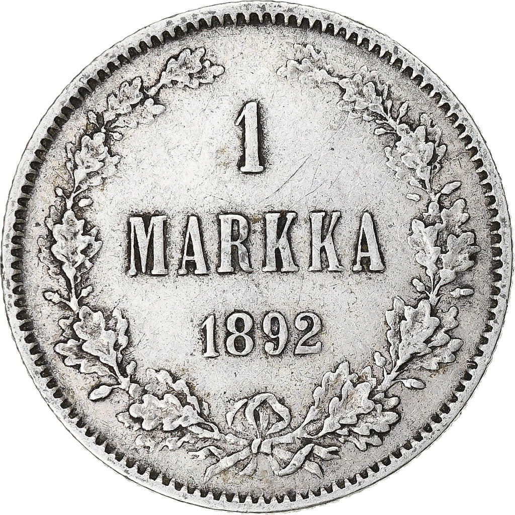 Finlândia, Alexander III, Markka, 1892, Helsinki, Prata, AU(50-53), KM:3.2