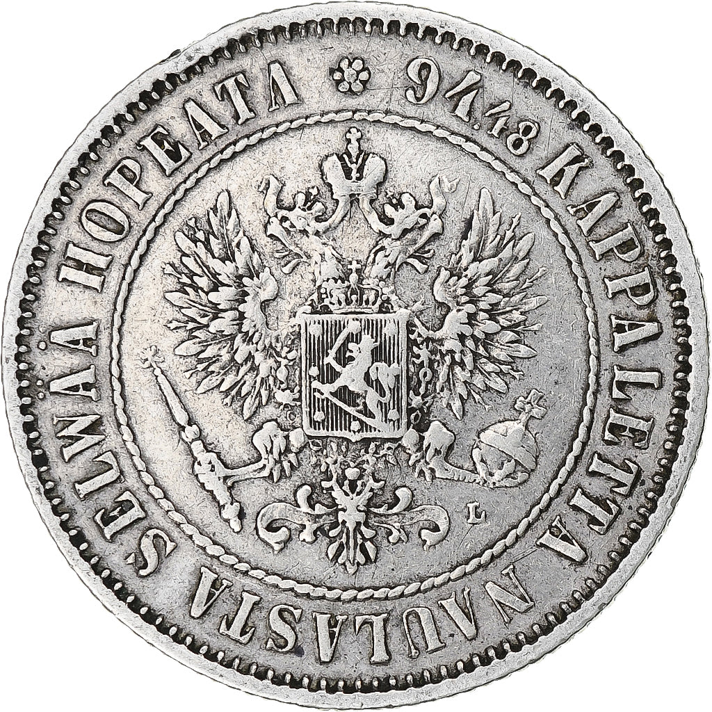 Finlandia, Alexander III, Markka, 1892, Helsinki, Argento, BB+, KM:3.2