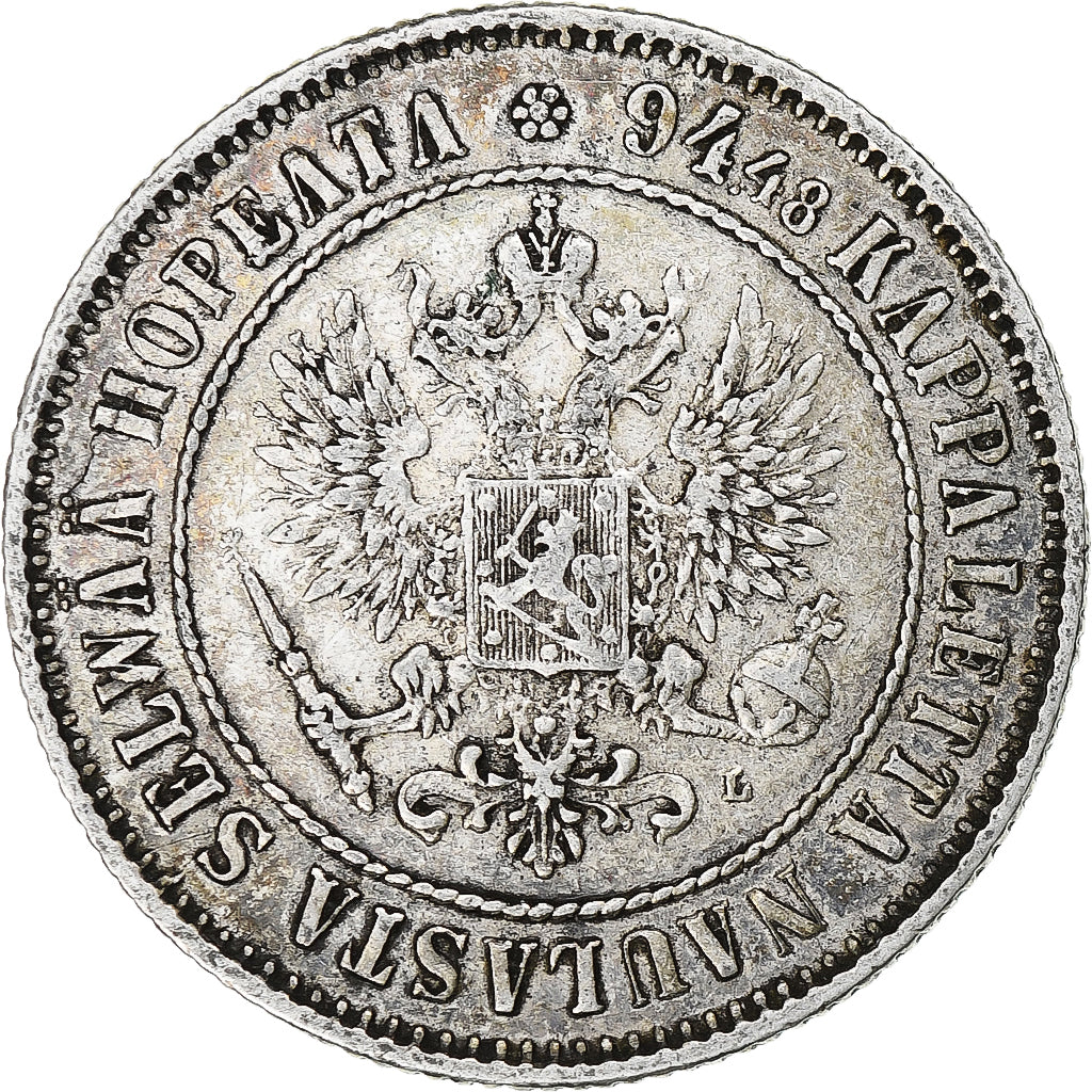 Finlândia, Alexander III, Markka, 1892, Helsinki, Prata, AU(50-53), KM:3.2