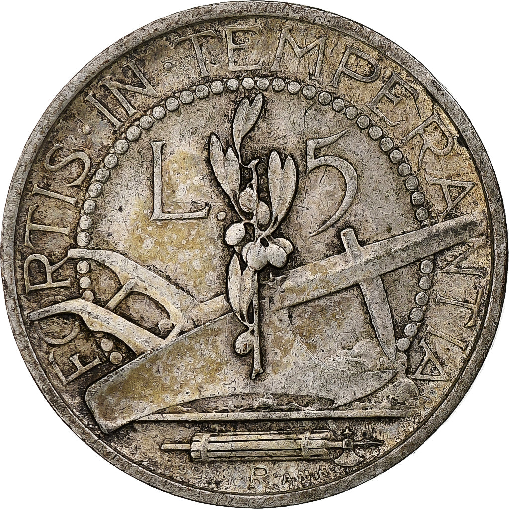 San Marino, 5 Lire, 1935, Rome, Plata, MBC+, KM:9