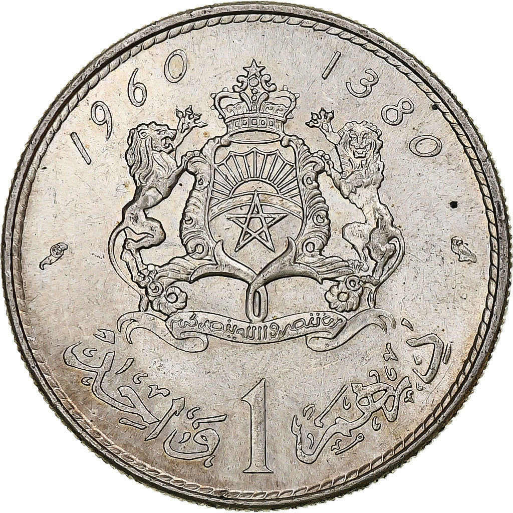 Marocco, Mohammed V, Dirham, AH 1380/1960, Paris, Argento, BB+, KM:55