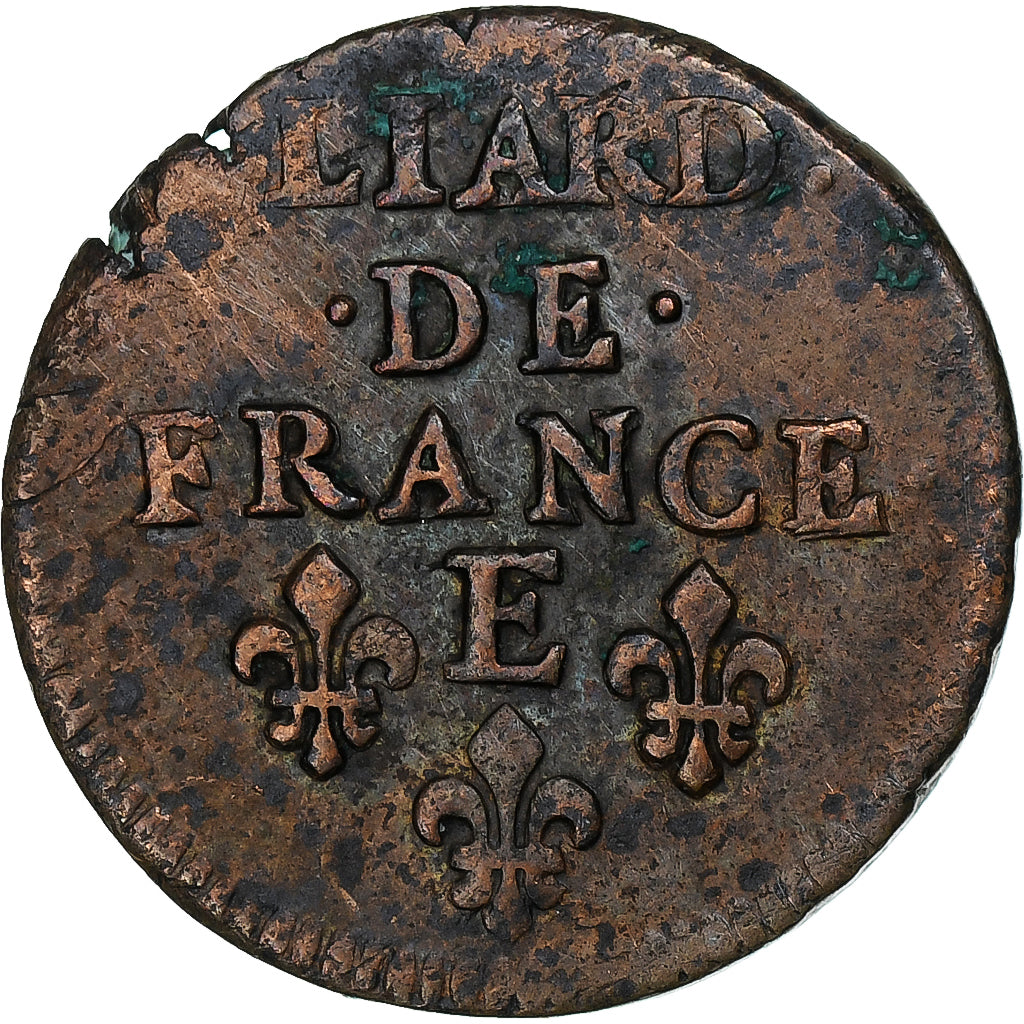França, Louis XIV, Liard de France, 1656, Meung-sur-Loire, Cobre, AU(50-53)
