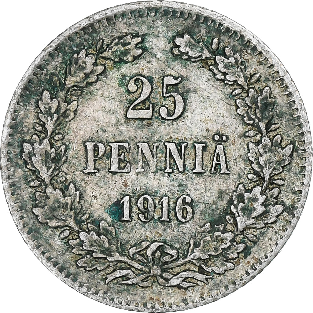 Finlande, Nicholas II, 25 Penniä, 1916, Helsinki, Argent, SUP, KM:6.2