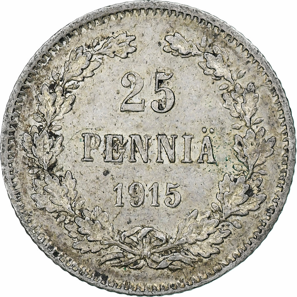 Finlande, Nicholas II, 25 Penniä, 1915, Helsinki, Argent, SUP, KM:6.2