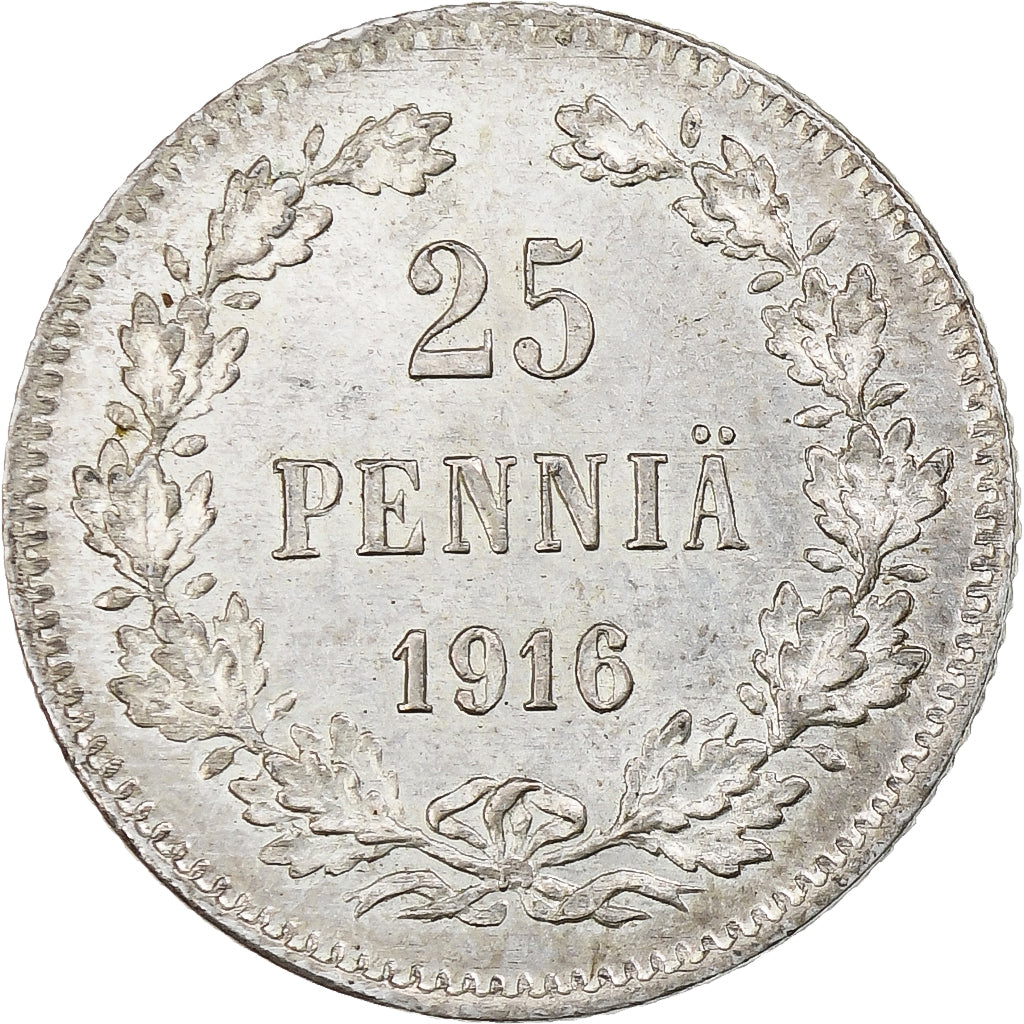 Finland, Nicholas II, 25 Penniä, 1916, Helsinki, Zilver, PR, KM:6.2