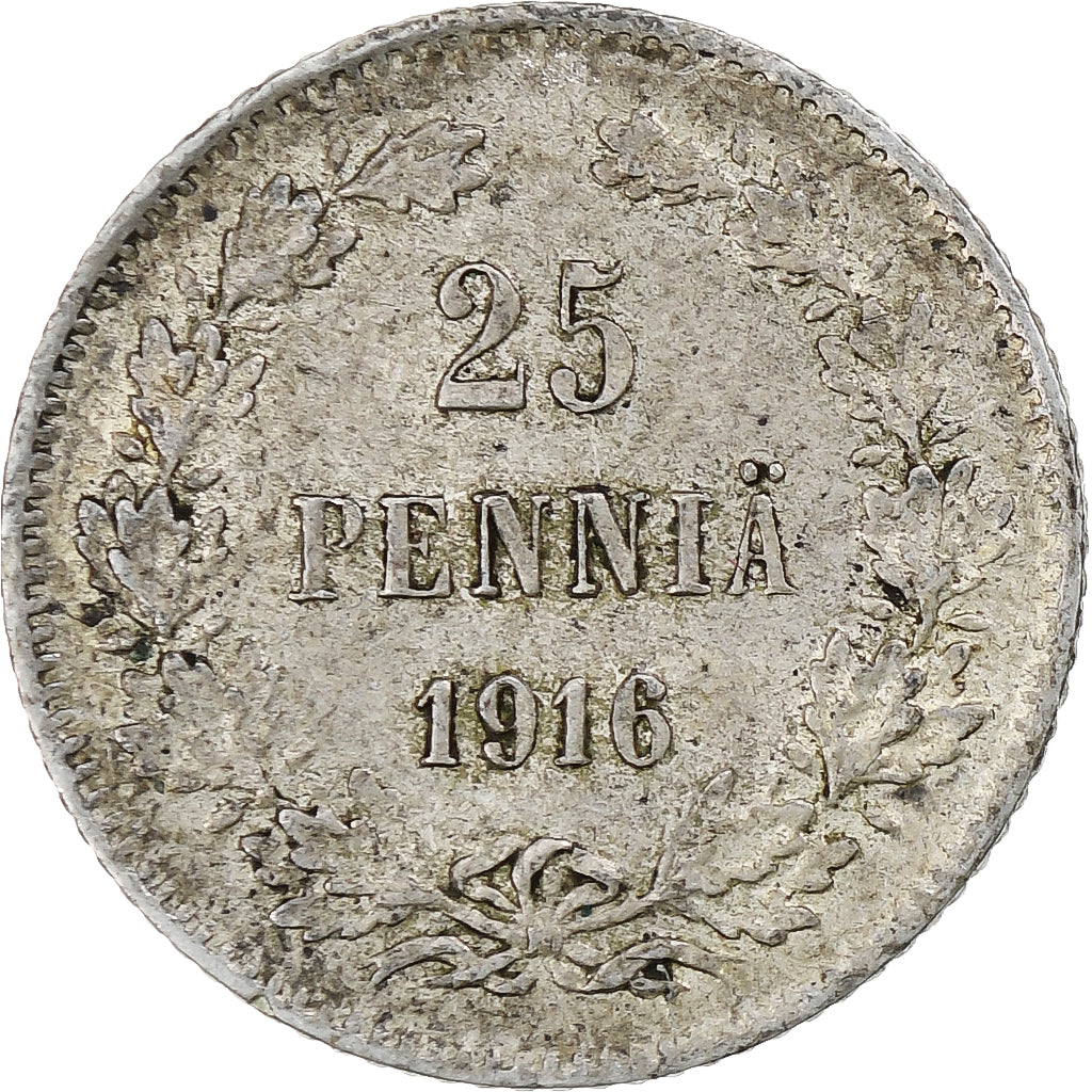 Finlande, Nicholas II, 25 Penniä, 1916, Helsinki, Argent, SUP, KM:6.2