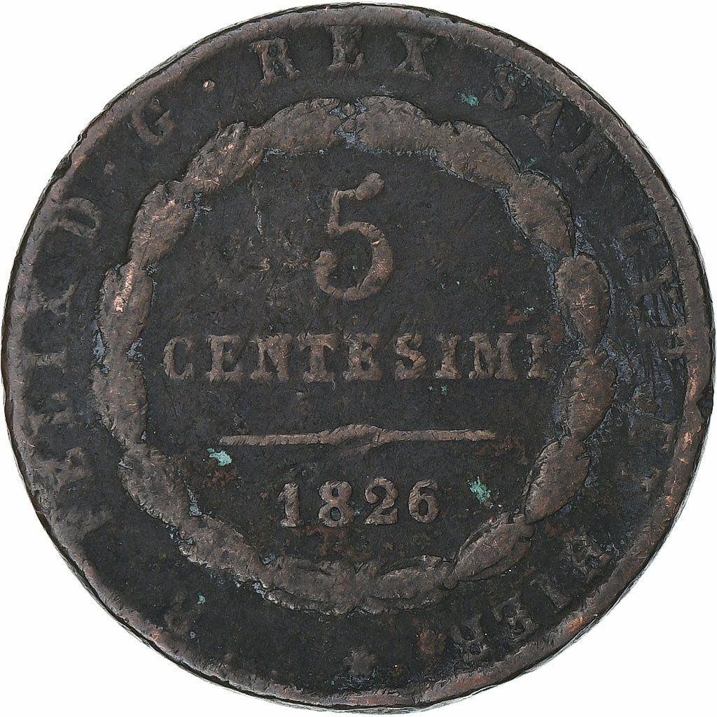 Italie, Carlo Felice, 5 Centesimi, 1826, Turin, Cuivre, TB+