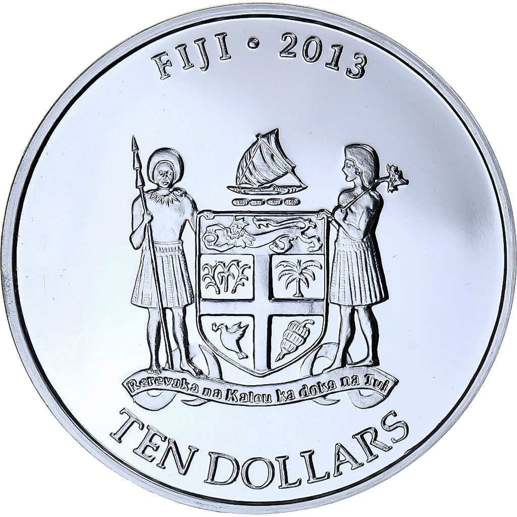 Fidji, 10 Dollars - 5 Oz, Turtle, 2013, BE, Argent, FDC