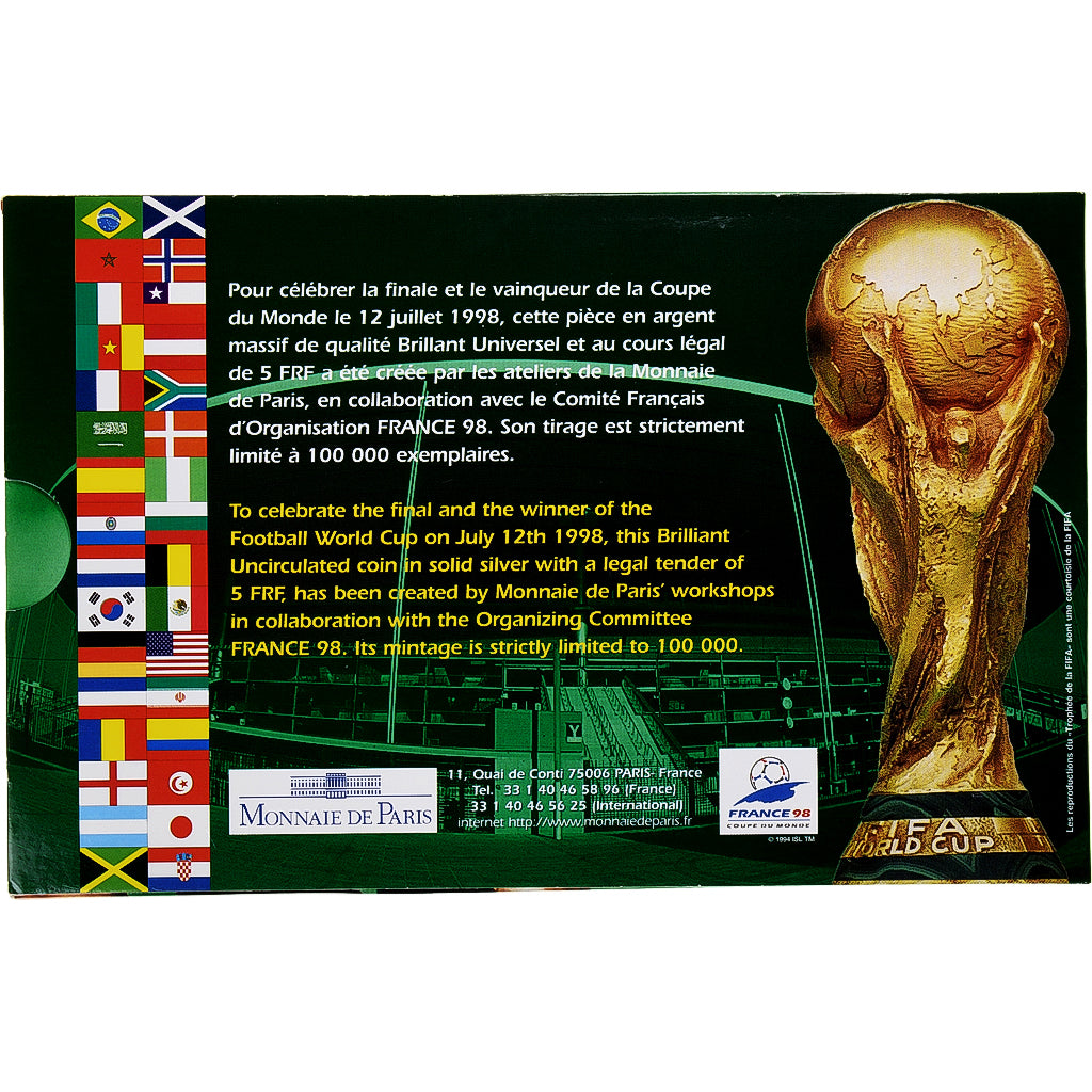 Francia, 5 Francs, France, Champions du monde FIFA, 1998, MDP, Argento, FDC