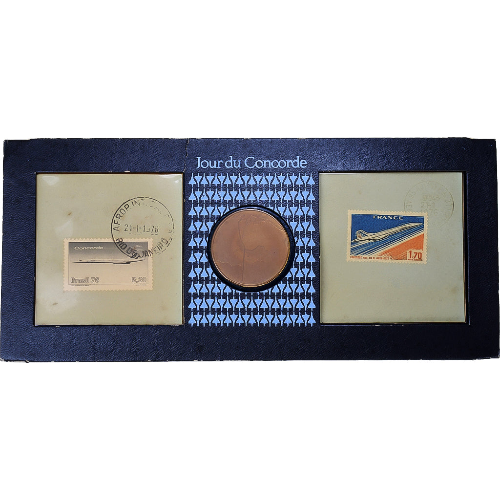 France, Medal + stamp, Concorde, Premier vol commercial Paris-Rio de Janeiro