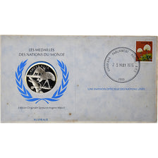 Australia, Medal + stamp, United Nations, 1976, Silver, Proof, MS(65-70)