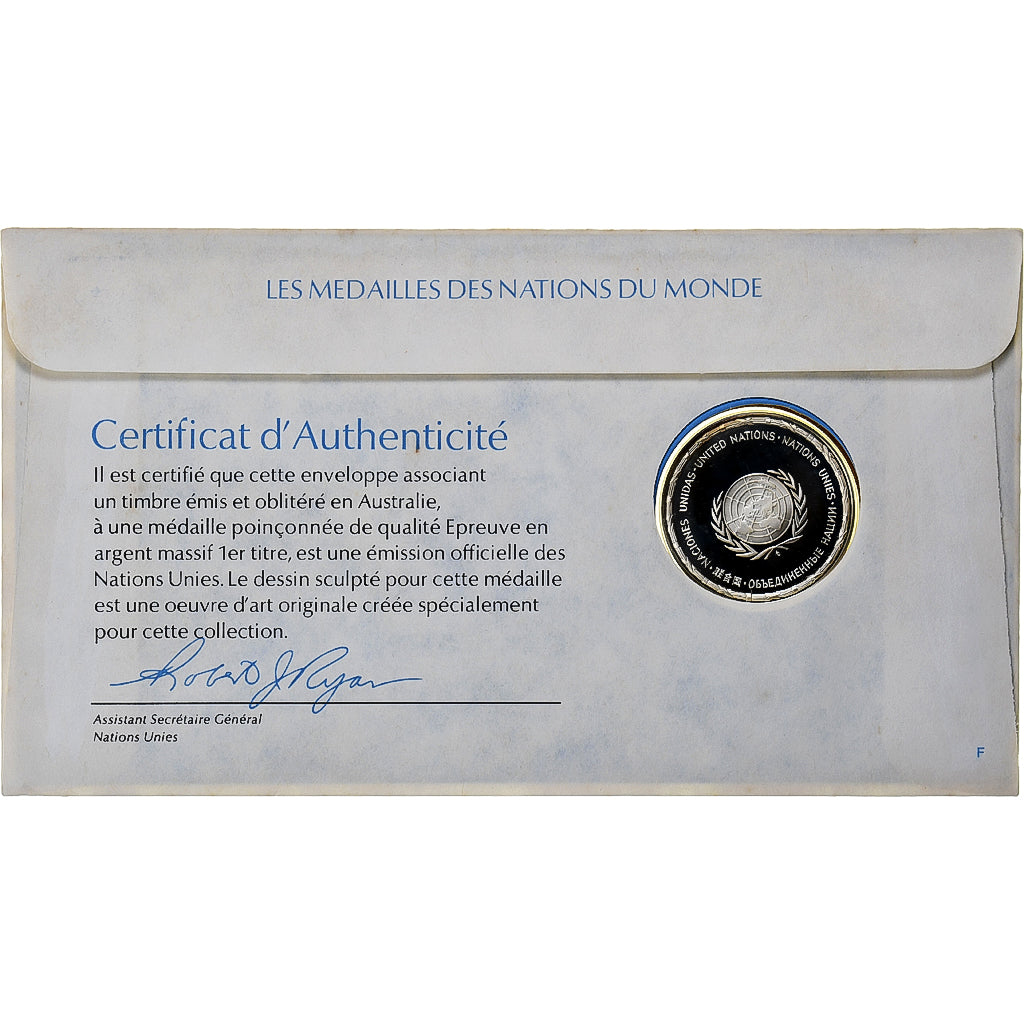 Australia, Medal + stamp, United Nations, 1976, Silver, Proof, MS(65-70)