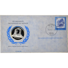 Austria, Medal + stamp, United Nations, 1976, Silver, Proof, MS(65-70)