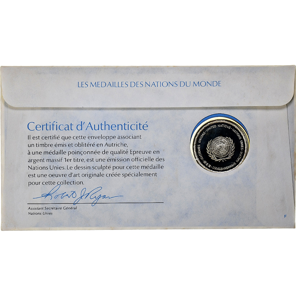 Österreich, Medal + stamp, United Nations, 1976, Silber, PP, STGL