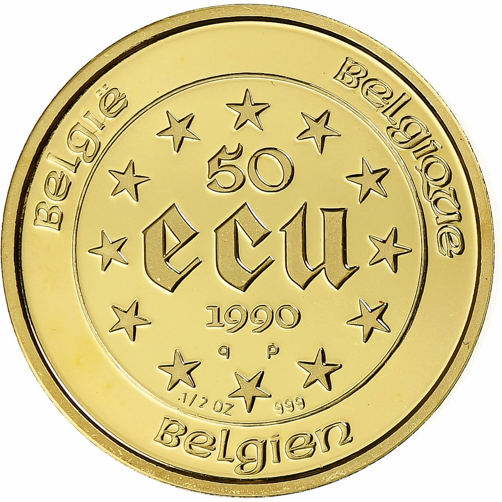 Belgique, 50 Écu, 1/2 Oz, 1990, Bruxelles, Or, FDC, BE