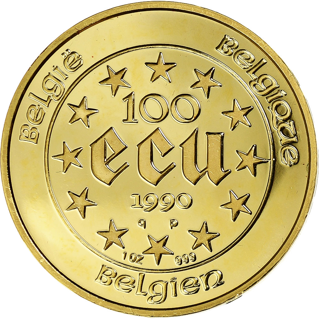 Belgium, 100 Ecu, Maria Theresia, 1990, Brussels, 1 Oz, Gold, MS(65-70)