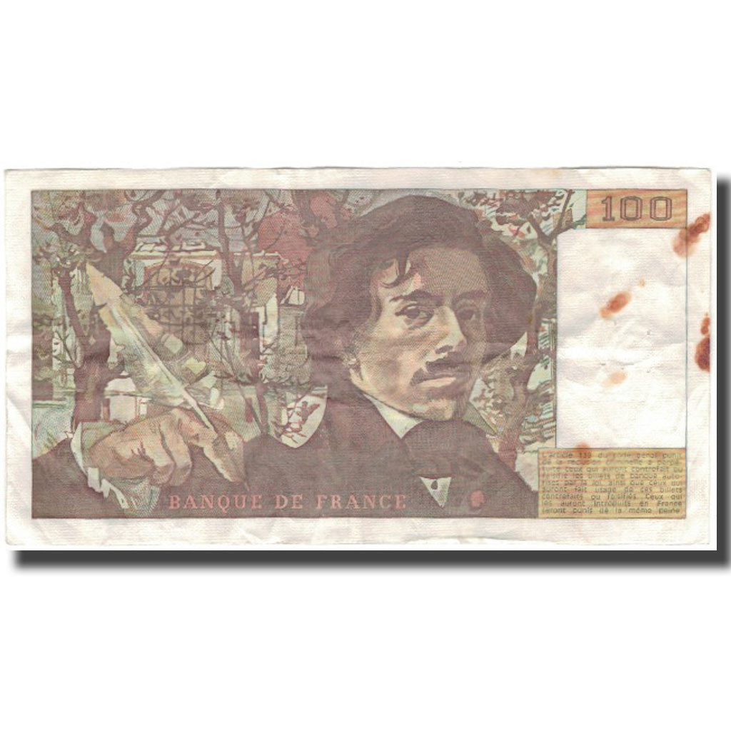 France, 100 Francs, Delacroix, 1979, TB, Fayette:69.3, KM:154b